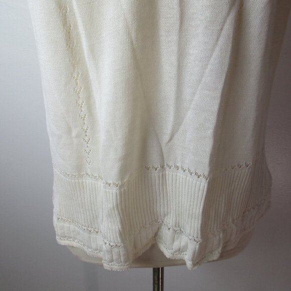 Eddie Bauer Sweater Vest Women's XL Pointelle White Silk Sleeveless Deep V-Neck - Picture 4 of 15